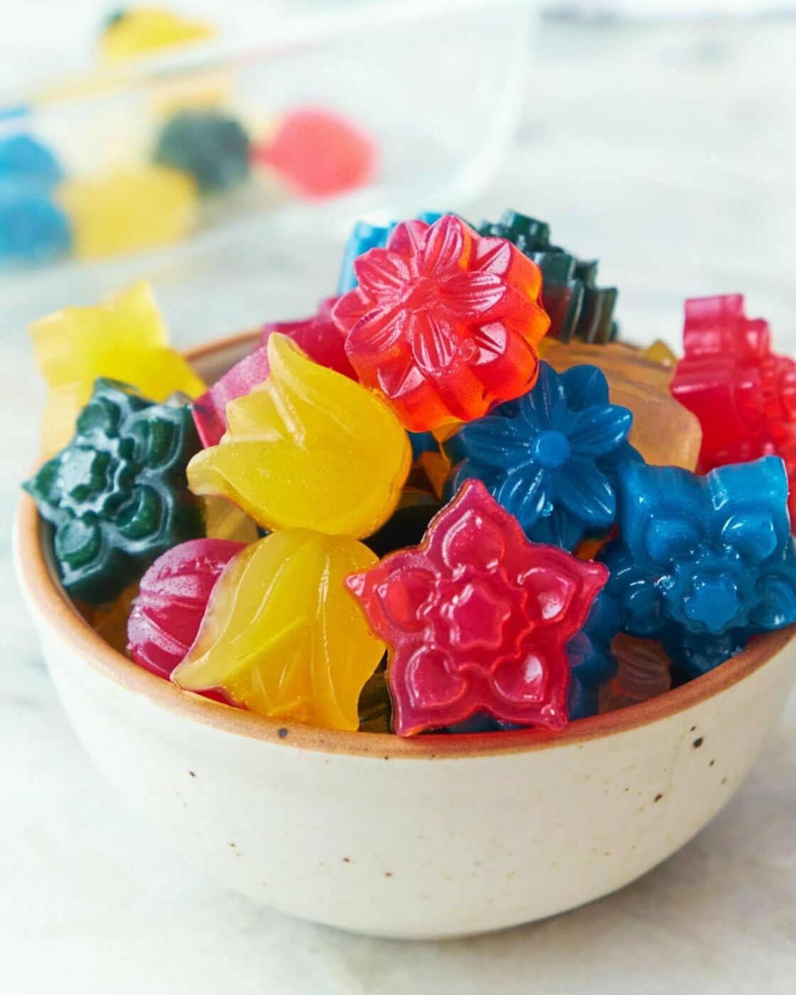 multicolored homemade fruit snacks in a bowl