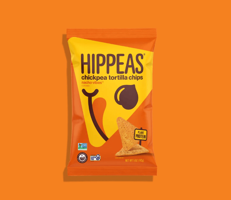 Hippeas Chickpea tortilla chips in the nacho cheese flavor